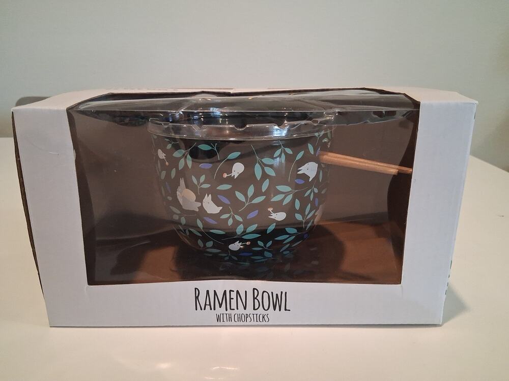 Studio Ghibli My Neighbor Totoro Leaf Ceramic Ramen Bowl With Chopsticks Boxed